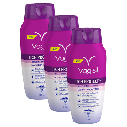 Vagisil Feminine Wash for Intimate Area Hygiene and Itchy, Dry Skin, Itch Protect+ Crème Wash, pH Balanced and Gynecologist Tested, 12oz (Pack of 3)