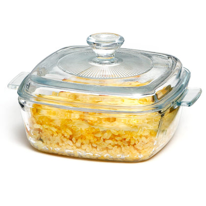 NUTRIUPS Glass Casserole Dish with Lid Oven Safe Square Casserole Dish with Handles, Glass Microwave Bowl With Glass Lid Casserole Cookware (0.8L-Square)