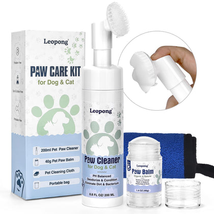 Leopong Dog Paw Care Kit- Dog Paw Cleaner for Dogs Large Medium Small XL Breed-Dog Paw Balm for Heals - Repairs & Restores Dry - Cracked Paws & Nose Dog Paw Protector for Pet Foot Washer Care