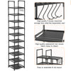 LUKYTOWER Tall Shoe Rack Narrow 10Tier Shoe Racks Organizer for Closet 10-15Pairs, Storage Rack for Shoes with 5Hooks, Sturdy Metal Shoe Shelf, Vertical Skinny Shoe Stand for Small Space