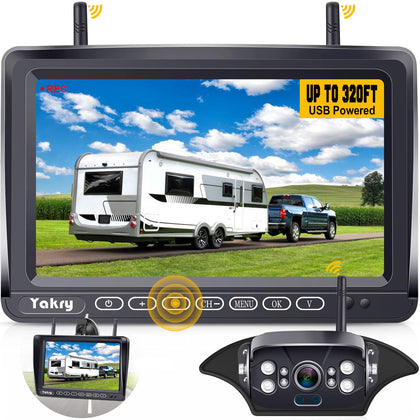 RV Backup Camera Wireless Plug and Play: Pre-Wired for Furrion System Recording Wide View Rear View Camera Clear Night Vision HD 1080P 7'' Touch Key Monitor for Trailer Camper Motorhome Yakry Y27-N