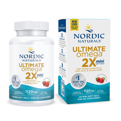 Nordic Naturals Ultimate Omega 2X Mini, Strawberry Flavor - 60 Mini Soft Gels - 1120 mg Omega-3 - High-Potency Omega-3 Fish Oil Supplement - EPA & DHA - Promotes Brain & Heart Health - 30 Servings