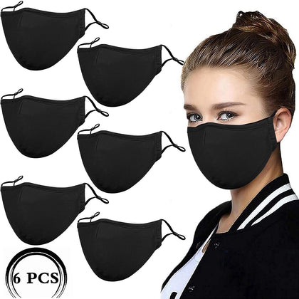 YYTDAISHU 6 Pack Black Reusable Breathable Cloth Face Protection, Adjustable Washable Male and Women Fashion Face Protection Cover