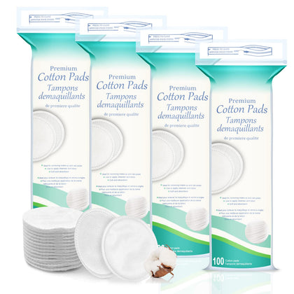 Premium Cotton Rounds for Face 400 Count - Makeup Remover Pads, Hypoallergenic, Lint-Free | 100% Pure Cotton Pads for Face Cleasing, Applying Facial Toner & Nail Polish Remover