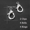 IVIA PET 4 Sets Cat Bell for Dog Collar Charm Training Pet Pendant Accessories with 2 Pack Stainless Steel Dog Tag Clips(2 X-Small Silver)