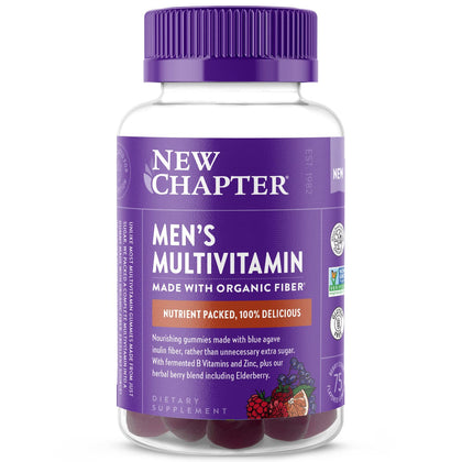 New Chapter Mens Multivitamin Gummies, 66% Less Sugar, Mens Gummy Vitamins with Vitamin C, D3 & Zinc, Non-GMO, Gluten Free, Berry-Citrus, 75ct