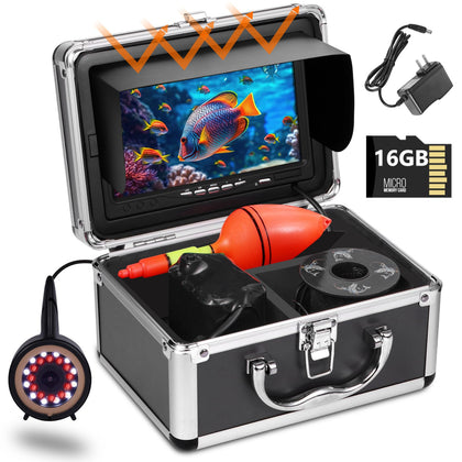MOOCOR Underwater Fishing Camera, Upgraded 720P Camera w/DVR, Portablen Ice Fishing Camera Fish Finder with 7'' IPS Monitor, 12pcs IR & 12pcs LED White Lights for Ice, Lake, Kayak, Boat, Sea Fishing