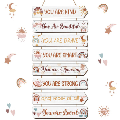 Inspirational Girl Room Decor Aesthetic Art Wall Hanging Sign Inspiring Colorful Rainbow Wooden Decoration for Kids Teens Toddler Boy Baby Bedroom Nursery Dorm Decor, 6-12 Years old (Boho)