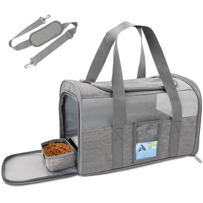Refrze Pet Carrier Airline Approved, Cat Carriers for Medium Cats Small Cats, Soft Dog Carriers for Small Dogs Medium Dogs, TSA Approved Pet Carrier for Cats Dogs of 15 Lbs, Puppy Carrier,Grey