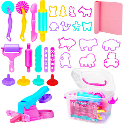 Dough Tool Sets for Kids Toddlers,Cute Dough Accessories with Rolling Pin Dough Mat Storage Box,Party Pack Dough Toys for Kids Age 2-4 3-5 4-8,Educational Toys Gift for Birthday Christmas Boys Girls
