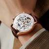 OLEVS Men Skeleton Watch Automatic Mechanical Dress Casual Brown Leather Moon Phase Luminous Waterproof Wrist Watches