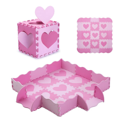 Tamiplay Foam Play Mat for Kids?25Pcs Square Interlocking Puzzle Floor Mat?Baby Play Mat Floor Mat Foam Puzzle Playmat for Toddlers with Fence - Pink Heart