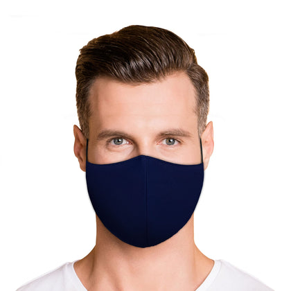 Washable Face Mask with Adjustable Ear Loops & Nose Wire - 3 Layers, Made in USA (Solid Navy)