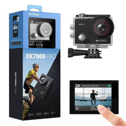 AKASO EK7000 Pro 4K Action Camera with Touch Screen EIS 131ft Waterproof Camera Remote Control Underwater Camera with Helmet Accessories Kit