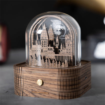 AiLiKaSic Mechanism Vintage Castle Music Box Play Hedwig's Theme Wood Windup Musical Gift with Night Light for boy Man Son Girls Friends Anniversary Christmas Birthday Valentine's Day