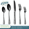 PHILIPALA 20 Pcs Mirror Black Silverware Set, Stainless Steel Flatware Cutlery Set for 4, Tableware Eating Utensils Sets with Unique Floral Design, Dishwasher Safe