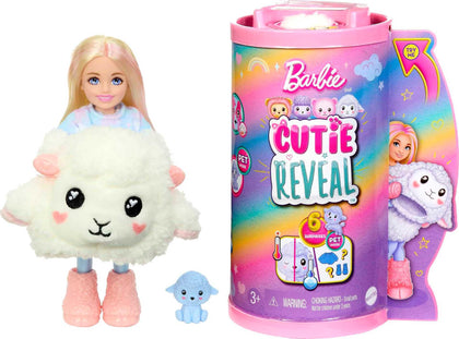 Barbie Chelsea Cutie Reveal Small Doll & Accessories, Blonde in Lamb Costume, 10 Suprises, Color Change (Styles May Vary)