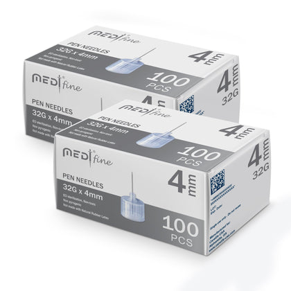 Medt - Fine Insulin Pen Needles (32G 4mm) - Diabetic Needles for Insulin Injections, Ultra Fine Compatible with Most Diabetes Pens - 100 Ct, Pack of 2