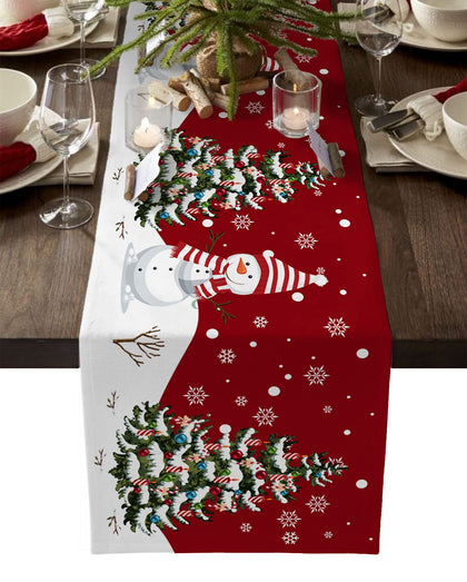 Christmas Table Runner - Cotton Linen 36 Inches, Snowman Rustic Red Snowflake Bed Runner Dress Scarves, Farm Xmas Tablerunner for Dining/Holiday/Coffee Table 13
