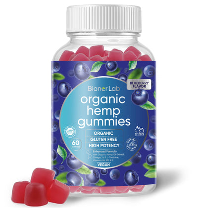 BionerLab Premium Hemp Gummies (200mg) - High Potency Gluten Free Hemp Supplement for Adult Men & Women