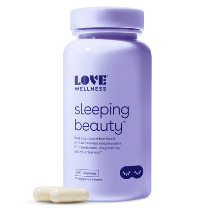 Love Wellness Sleeping Beauty Pills | Sleep Aid with Melatonin, Magnesium & L-Theanine | Promotes Restful Sleep, Relaxation & Reduces Stress | Organic Valerian Root Powder & Lemon Balm | 60 Capsules
