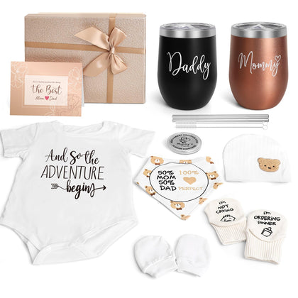 Suhctuptx New Mom Gifts for Women, Top Pregnancy Gifts for New Parents Gender Reveal Gifts with Mom and Dad Tumbler Set for First Time Moms, Expecting Parents to Be, Gender Reveal, Baby Shower