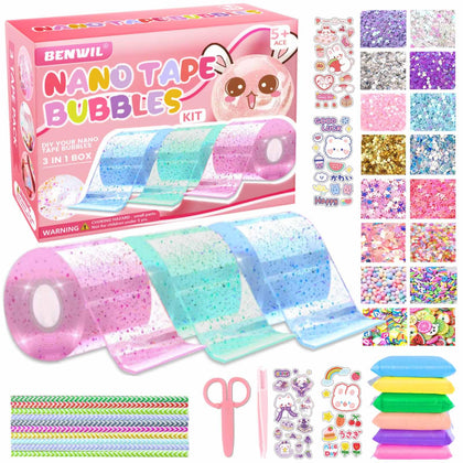 Nano Tape Bubble Kit for Kids with Step-by-Step Video Tutorials, Nano Double Sided Adhesive Gel Grip Traceless Tape, Nano Magic Tape Bubbles