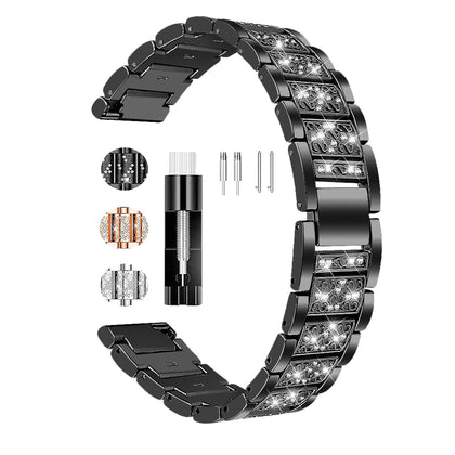 Compatible with Amazfit GTS 3/GTS 2 Mini/GTS 2 2e/GTR 42MM/Bip U pro/Bip Lite Band for Women Quick Release Bracelet Bling Metal Strap Stainless Steel Metal Jewelry Bangle Wrist Strap (Black)