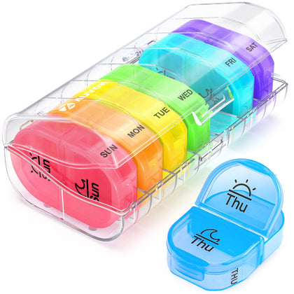 AUVON Pill Box 2 Times a Day, Weekly Pill Organizer AM PM with 7 Daily Pocket Case to Hold Vitamin, Medicine, Medication, and Supplement