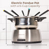 Nostalgia 6-Cup Electric Fondue Pot Set for Cheese & Chocolate - 6 Color-Coded Forks, Adjustable Temperature Control - Stylish Serving for Hors d'Oeuvres, Entrees, and Desserts - Stainless Steel