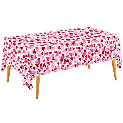Valentine's Love 3-Pack Tablecloths: Waterproof & Disposable Plastic Covers, 54x108, Romantic Heart-Themed Decorations for Memorable Party Tables