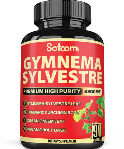 Pure Organic Gymnema Sylvestre Capsules Extract ???????????? - 4 Herbs - Gurmar Capsule with Neem Leaf, Holy Basil and Turmeric Curcumin Root - 1 Pack 90 Vegan Capsules for 3 Months