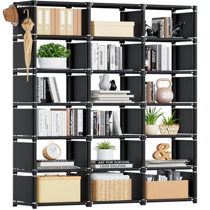 Mavivegue Bookshelf, 18 Cube Storage Organizer, Extra Large Book Shelf Organizer, Tall Bookcase, Book Cases/Shelves, Black Cube Shelf, Cubbies Closet Shelves for Bedroom, Living Room, Home, Office