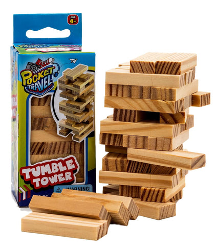 Real Wood Mini Tumble Tower Classic Game (12 Sets) Travel Size 4 Inch by JARU. Mini Wooden Tumbling Tower Blocks Toy Party Favors Board Games Toys. 3276-12p