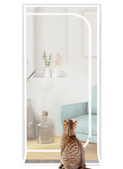 Sunolga Cat Screen Door Fits Door Size 30''x 80'', Reinforced Textilene Pet Screen Door with Zipper and Hook&Loop for Living Room Kitchen and Bedroom, Prevents Cats and Dogs Running Out