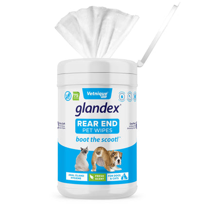 Vetnique Labs Glandex Dog Wipes for Pets Cleansing & Deodorizing Anal Gland Hygienic Wipes for Dogs & Cats with Vitamin E, Skin Conditioners and Aloe (75ct)