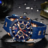 Mini Focus Men Watches Unique Casual Wrist Watches (Chronograph/Waterproof/Luminous/Calendar/24 Hours) Silicon Band Fashion Watches for Men (Blue-Golden)