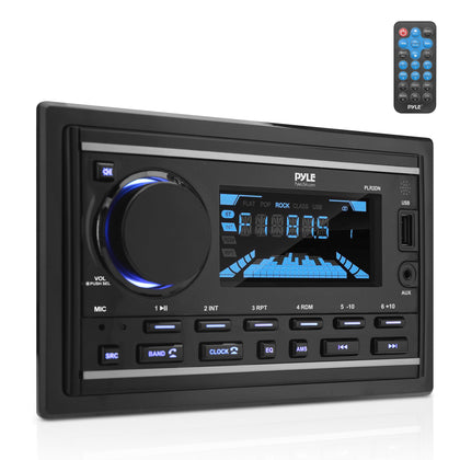Pyle PLR2DN 300 Watt Bluetooth Marine Stereo Receiver, Double DIN, Hands-Free Calling, LCD Display, AM/FM/MP3/BT/USB/AUX-In, 12V