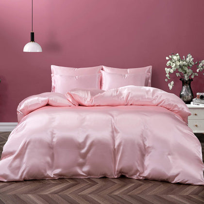 P Pothuiny 5 Pieces Satin Duvet Cover Full/Queen Size Set, Luxury Silky Like Blush Pink Duvet Cover Bedding Set with Zipper Closure, 1 Duvet Cover + 4 Pillow Cases (No Comforter)