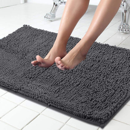 ITSOFT Extra Large Plush Microfiber Non Slip Soft Bathroom Rug, Absorbent Machine Washable Chenille Bath Mat | Quick Dry Carpet, Great for Bath, Shower, Bedroom, or Door Mat (Charcoal Gray, 34x21)