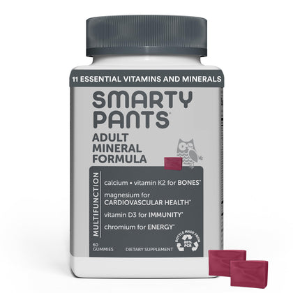 SmartyPants Mineral Chews: Magnesium Citrate & Calcium Supplement with Vitamin D3, Vitamin C, Vitamin K, Zinc & Selenium for Immune Support, 60 Count (30 Day Supply)