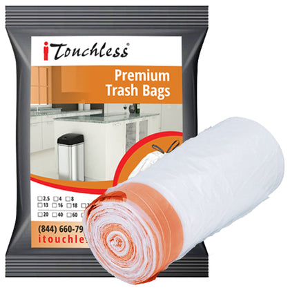 iTouchless Tall Trash Bags, Fits 8 Gallon Garbage Can, Strong Bathroom Kitchen Bin Liners, for Rubbish Recycling Compost in The Office, Home, 40 Count, Clear