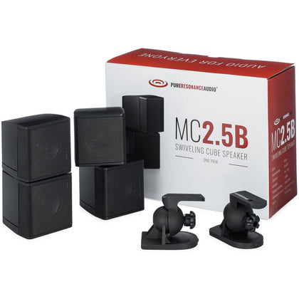 Pure Resonance Audio MC2.5B Dual 2.5 Swiveling Surround Sound Mini Cube Speaker (Pair, Black) (with Brackets)