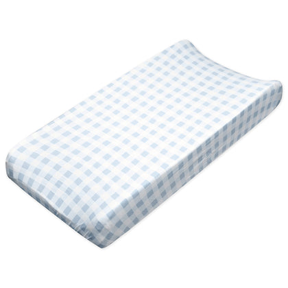 HonestBaby Boys Organic Cotton Changing Pad Cover, Blue Painted Buffalo Check, One Size
