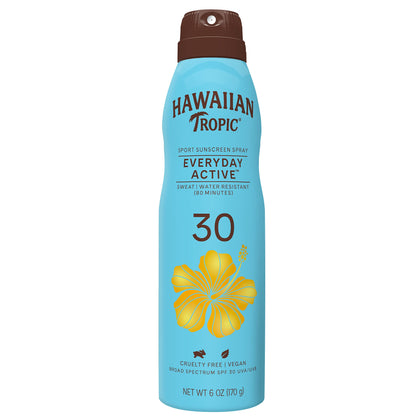 Hawaiian Tropic Everyday Active Clear Spray Sunscreen SPF 30, 6oz | Hawaiian Tropic Sunscreen SPF 30, Sunblock, Oxybenzone Free Sunscreen, Spray On Sunscreen, Body Sunscreen Spray SPF 30, 6oz
