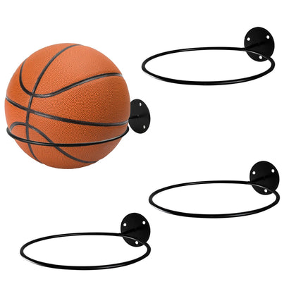 Dupiulk Basketball Holder Wall Mount, Ball Holder Wall Mount, Universal Metal Ball Holder for Basketball Football Volleyball Soccer Storage Display (4 Pieces, Black)