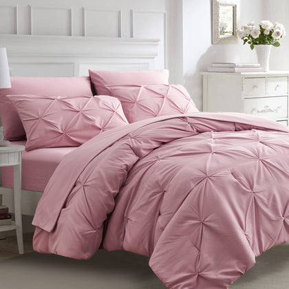 Ubauba 7 Pieces Queen Comforter Set-Bed in a Bag Pink Comforter Set Queen with Comforters, Sheets, Pillowcases & Shams,All Season Queen Bedding Sets,(Pink,Queen)