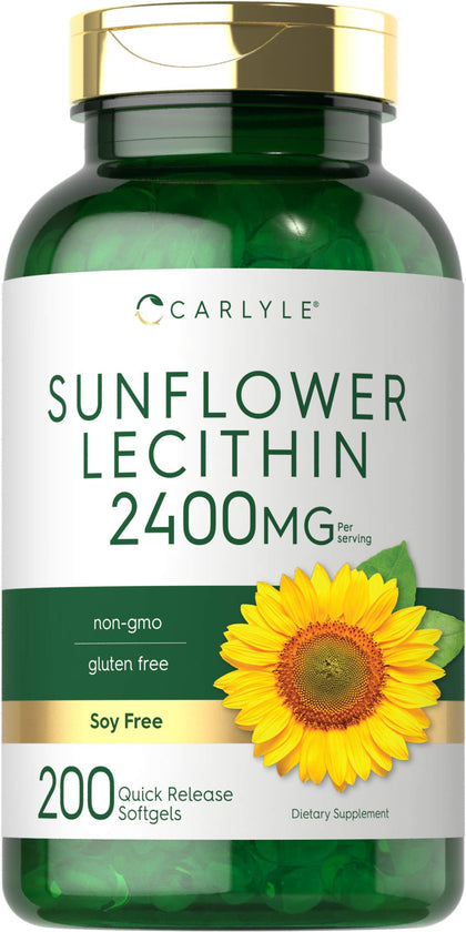 Carlyle Sunflower Lecithin 2400mg | 200 Softgel Capsules | Rich in Phosphatidyl Choline | Non-GMO, Soy Free, Gluten Free Supplement