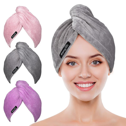 POPCHOSE Microfiber Hair Towel Wrap, Fast Drying Hair Turbans, Anti Frizz Hair Wrap Towels Stocking Stuffers for Women Wet, Curly, Longer,Thicker Hair