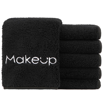HOMEXCEL Makeup Remover Wash Cloth 6 Pack,Soft Quick Dry Facial Cleansing Makeup Towels, Fingertip Face Towel Washcloths for Hand and Make up, 13x13 Inch, Black